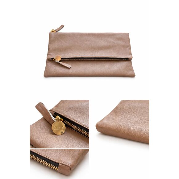 Clare V. Foldover Clutch — Taupe Leather / Brass Hardware - Picture 2 of 3